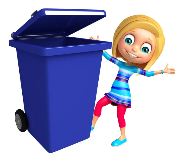Enfant fille avec poubelle — Photo