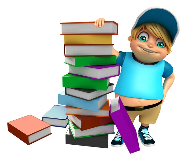 Jongen jongen met boek stack — Stockfoto