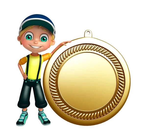 Kid boy with medal — Stock Photo, Image