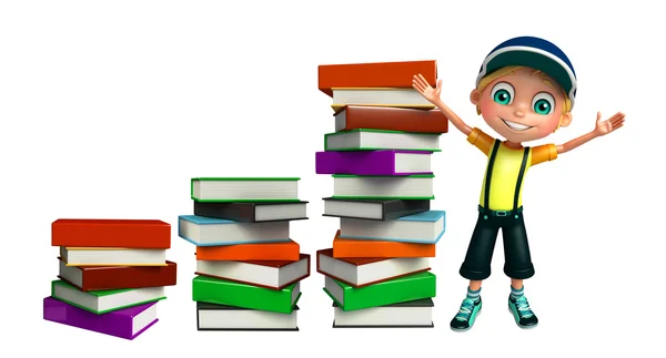 Kid boy with book stack — Stock Photo, Image