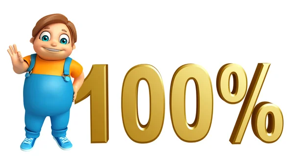 Niño con signo del 100% —  Fotos de Stock