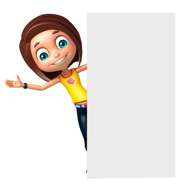 Kid girl with White board — Stock Photo, Image