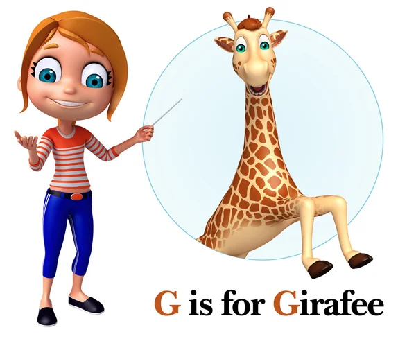 Mädchen zeigt Giraffe — Stockfoto