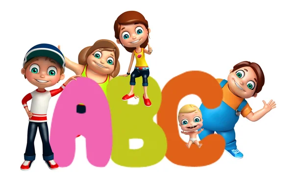 Kid flicka, kid boy och söt baby med Abc undertecknar — Stockfoto