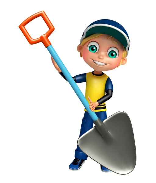 Kid boy with digging shovel — Stock Photo, Image