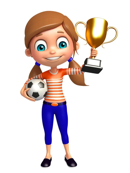 Kazanan Kupası ve futbol ile kız evlat — Stok fotoğraf