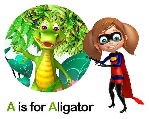 Super girl pointing Alligator