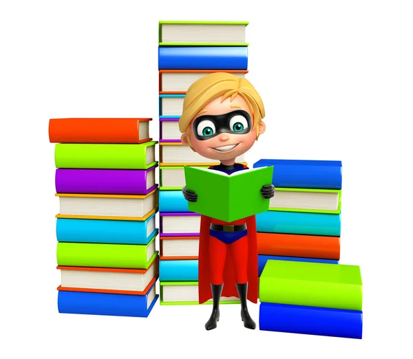 Superboy mit Bücherstapel — Stockfoto