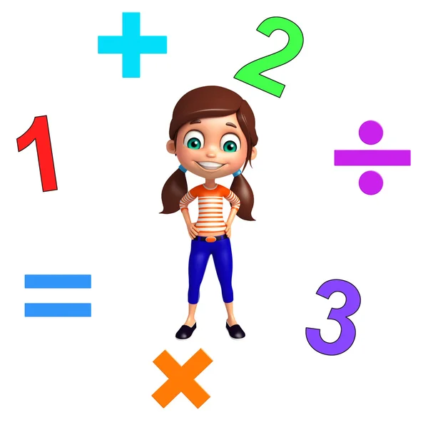 Девочка с математическими знаками и цифрами — стоковое фото