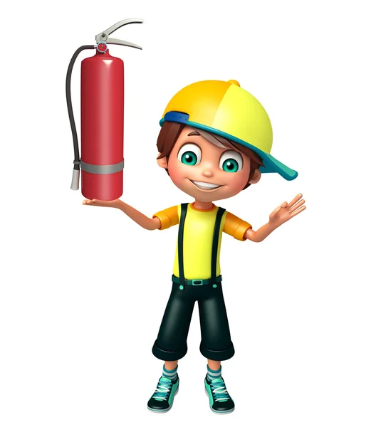 Kid boy with  fire extinguisher — Stock Photo, Image