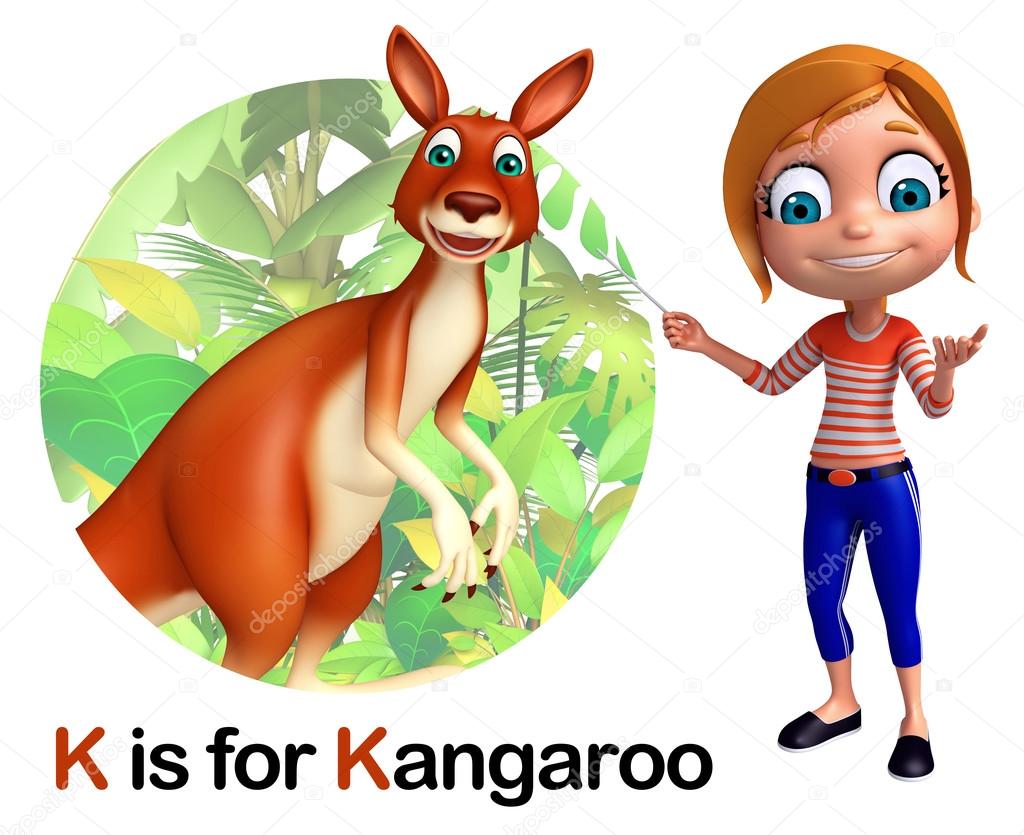 Kid girl pointing Kangaroo