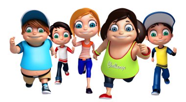 Çalışan poz ile kız ve çocuk çocuk çocuk