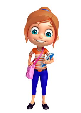 Okul çantası ve kitap ile çocuk kız