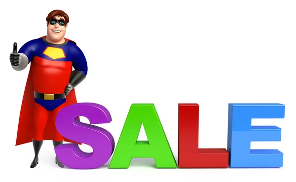 Superhero with Sale sign — Stock Photo, Image