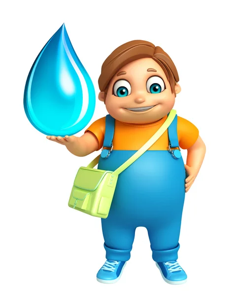 Niño con la bolsa de la escuela y gota de agua — Foto de Stock