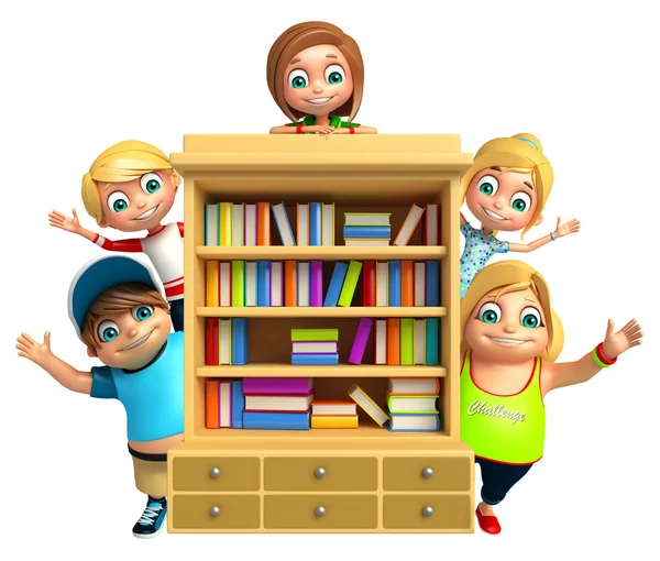 Jongen jongen en meisje met boekenplanken — Stockfoto