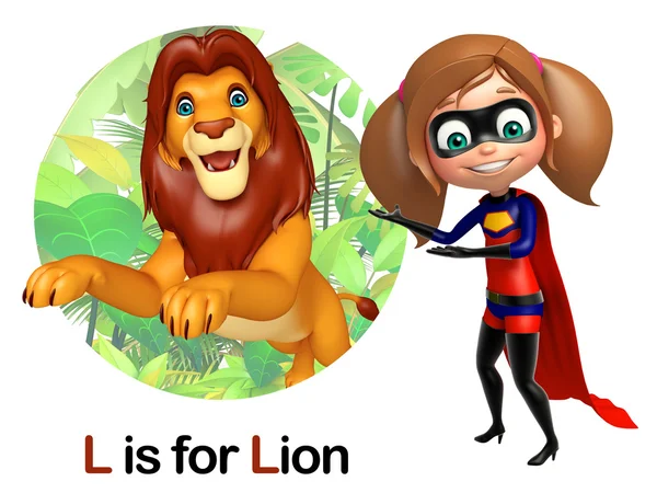 Super flicka pekar Lion — Stockfoto
