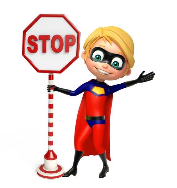 Superboy com sinal Stop — Fotografia de Stock