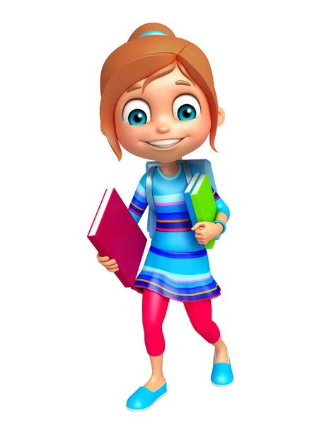 Kid girl with School bag and Book — Stock Photo, Image