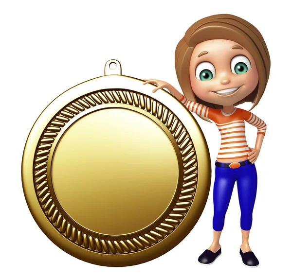 Kluk holka s medailí — Stock fotografie