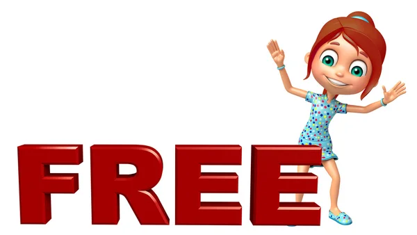 Kid girl with Free sign — Stock Photo, Image