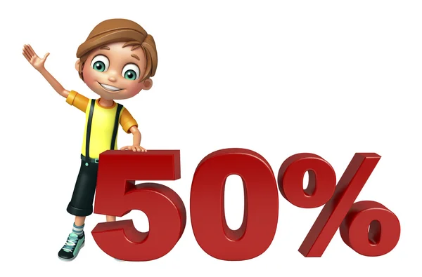 Kid pojke med 50% tecken — Stockfoto