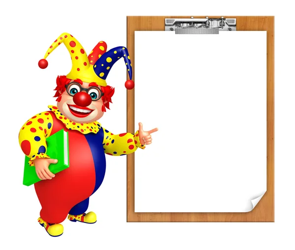 Clown mit Buch & Prüfungsunterlagen — Stockfoto