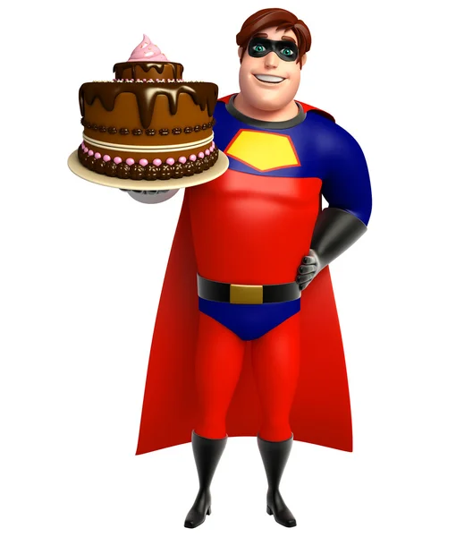 Superheld mit Kuchen lizenzfreie Stockbilder