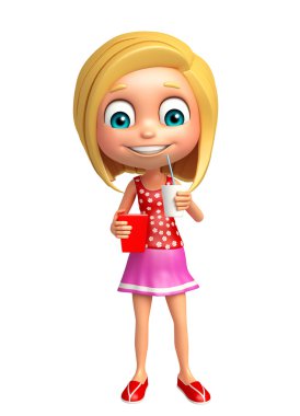 alkolsüz içecek ve patlamış mısır ile çocuk kız