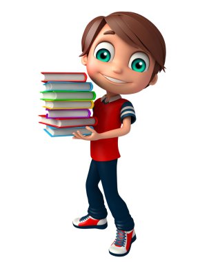 çocuk çocuk kitap yığını ile