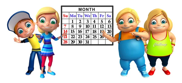 Meisje en jongen jongen voor de gek met kalender — Stockfoto