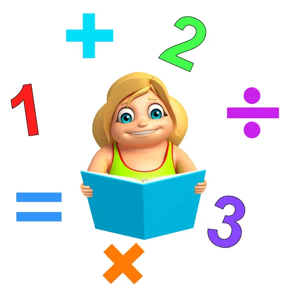 Девочка с табличкой и книгой по математике — стоковое фото