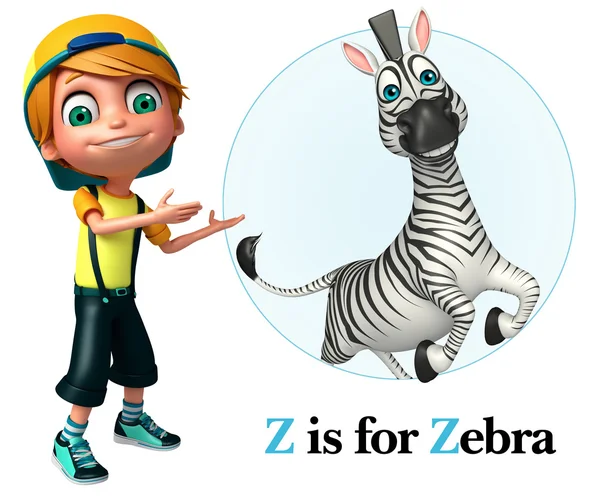 Kid boy pekar Zebra — Stockfoto