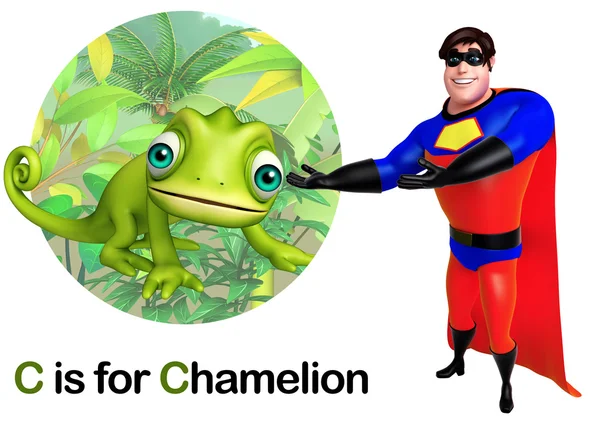 Superheld zeigt Chamäleon — Stockfoto