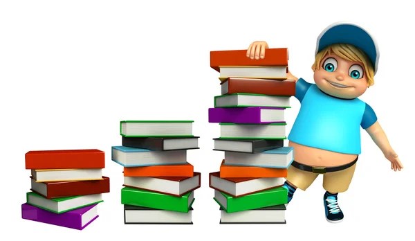 Kid boy with Book Stack — Stock Photo, Image