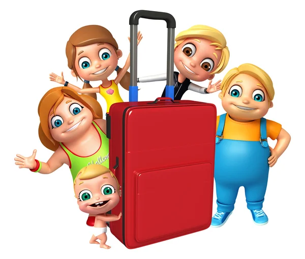 Niña, niño y niño lindo con bolsa de viaje — Foto de Stock