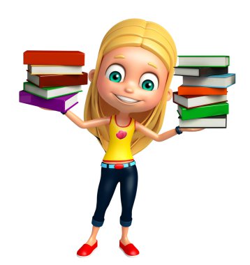 Kitap yığını ile çocuk kız