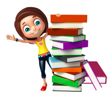 Kitap yığını ile çocuk kız