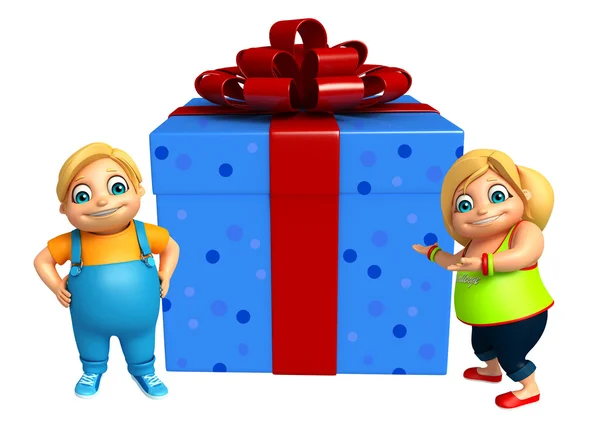 Niña y niño niño con caja de regalo —  Fotos de Stock