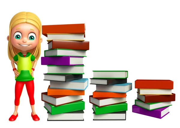 Jongen meisje met boek stack — Stockfoto