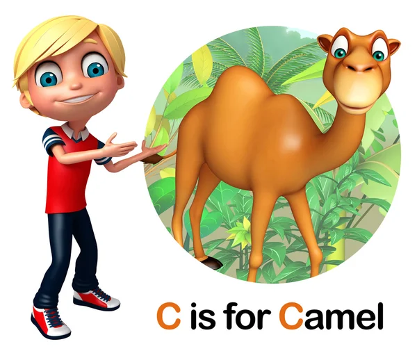 Kid boy pekar Camel — Stockfoto