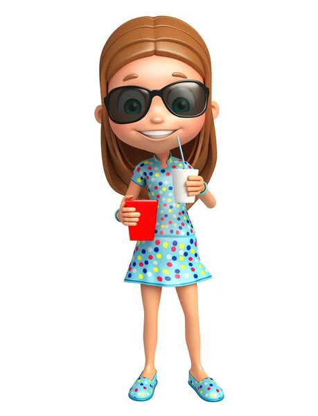 Kid flicka med solglasögon och läsk popcorn — Stockfoto