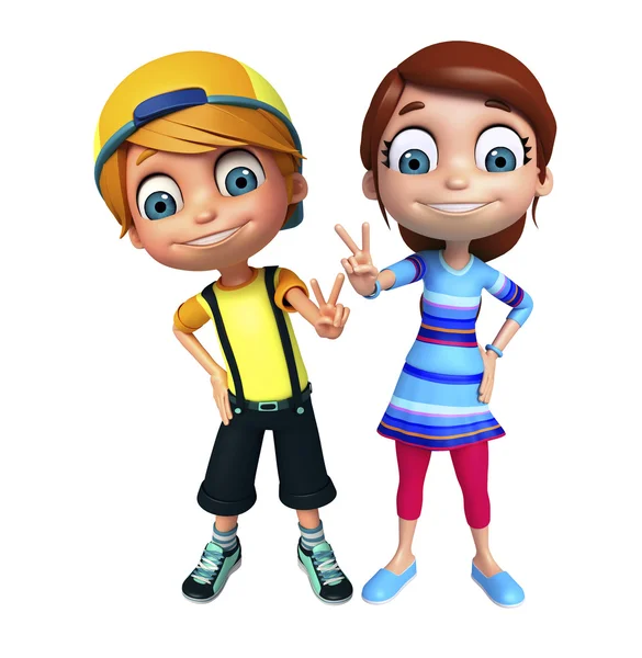 Kid girl and kid boy with Victory pose — Stock Photo, Image