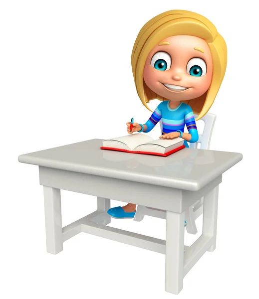 Masa sandalye kitap çocuk kızla — Stok fotoğraf