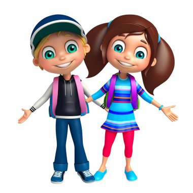 Çocuk erkek ve çocuk kız okul çantası ile