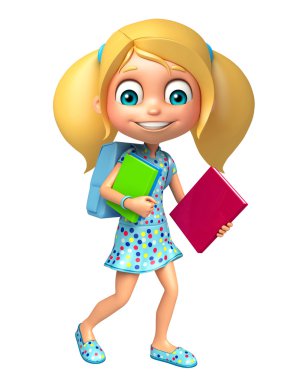 çocuk kızla okul çantası ve kitaplar