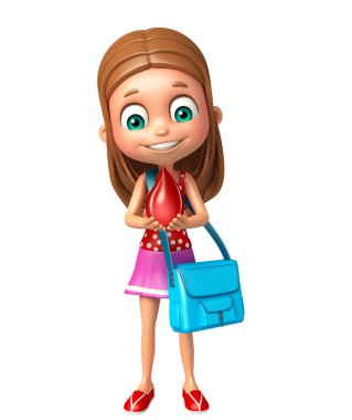 Kan damlası ve çantanı ile çocuk kız