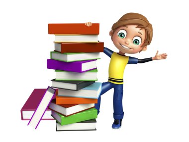 çocuk çocuk kitap yığını ile