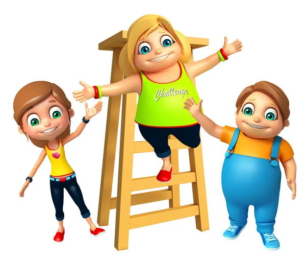 孩子男孩和女孩与梯子 — 图库照片