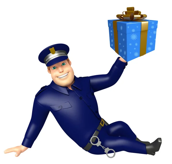Polizei mit Geschenkbox — Stockfoto